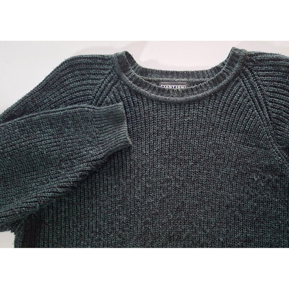 Jantzen Mens Sweater Medium Green Shaker Knit Crewneck Acrylic Raglan Pullover - Picture 3 of 5